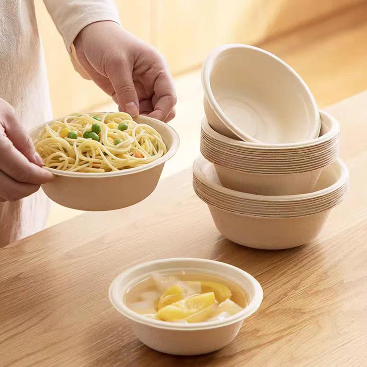 Paper Bowls, 16 oz, 200 Count, Biodegradable Sugarcane, Hot and Cold Use, Natural