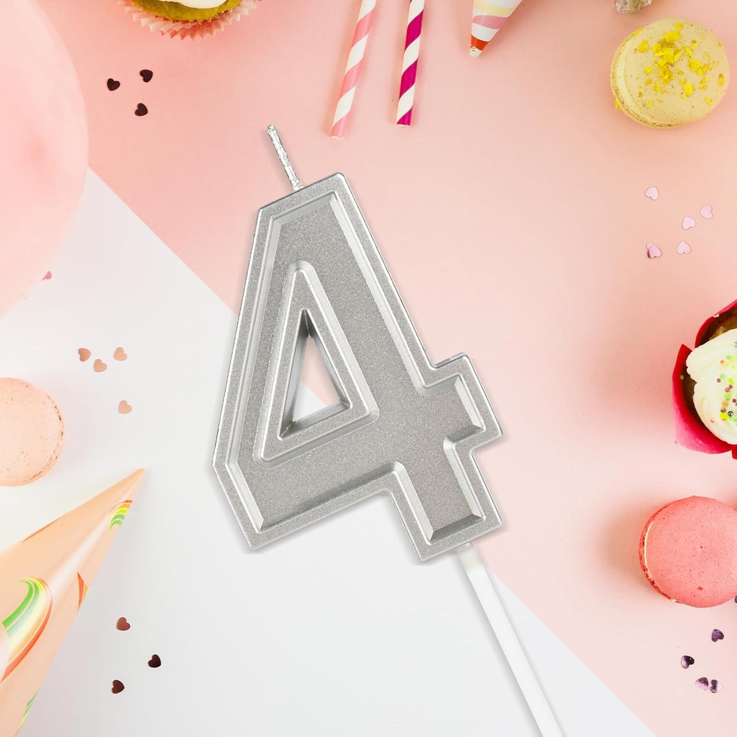 BEAN LIEVE Silver Birthday Candles Number 4, Silver Number Candles, Cake Number Candles for Birthday Parties and Wedding Anniversary Celebrations