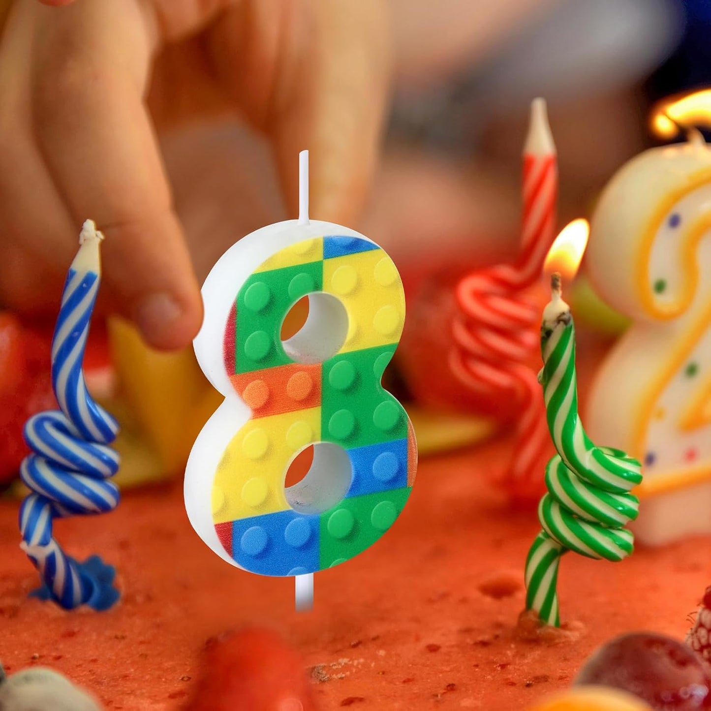 Building Block Number 0-9 Birthday Cake Candle Numeral Birthday Sparkler Candles for Building Block Cake Topper for Party Decorations Supplies(Number 8)