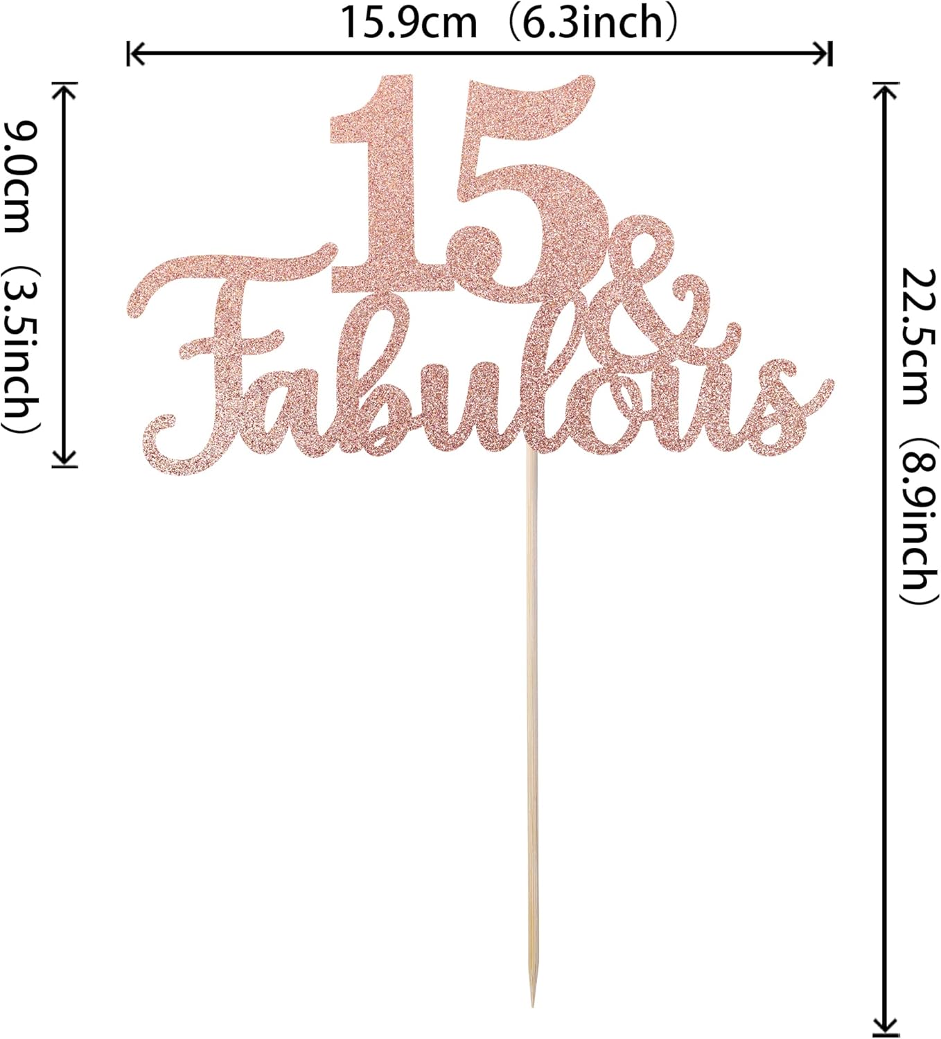 1 PCS 15 & Fabulous Cake Topper Glitter Fifteen and Fabulous Cake Toppers Happy 15th Birthday Cake Pick for 15th Wedding Anniversary Birthday Party Cake Decorations Supplies Rose Gold