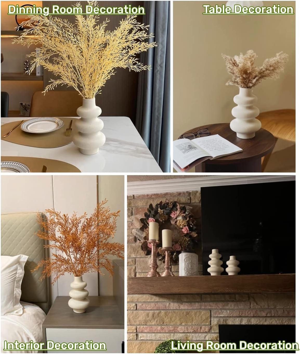 Ceramic Vases Set 2, Modern Home Decor,Off White Round Vases,Modern Dried Flower Vases, Boho Home Decor for Centerpieces Wedding Dinner Table Party Living Room Office Bedroom