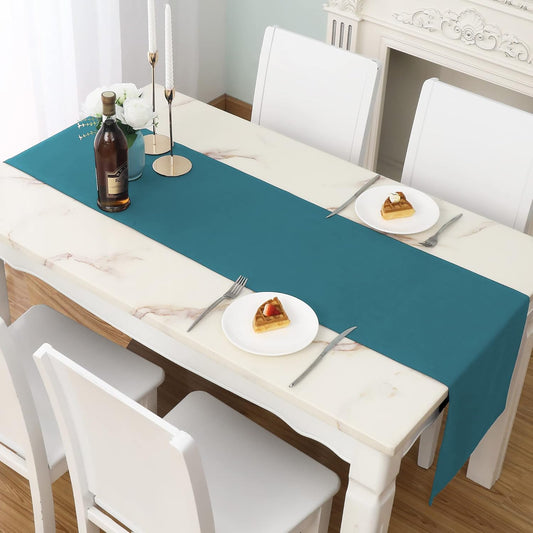 DUALIFE Teal Table Runner 14x108 inch Solid Color Thick Polyester Decorative Cloth Handcrafted for Wedding Party Birthday Graduations Hotel Restaurant Banquet Catering Services Event