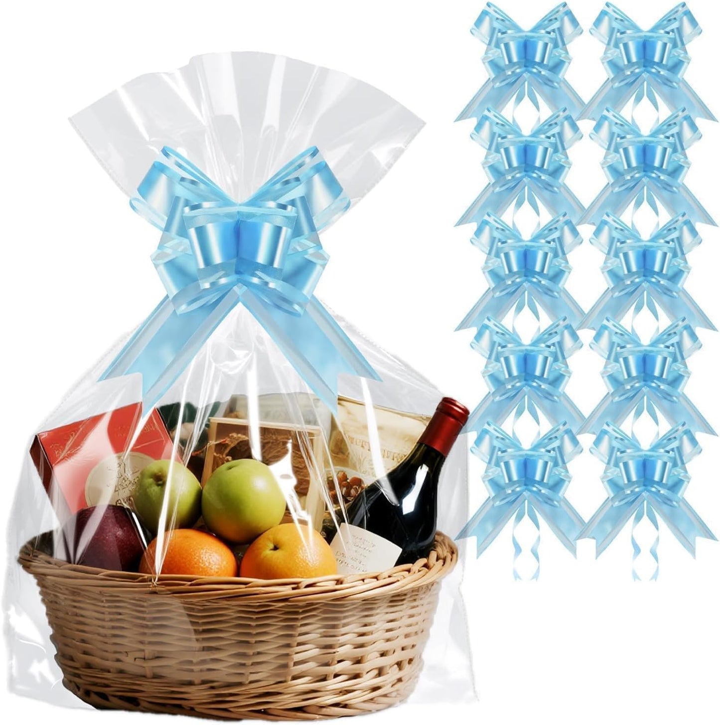 PigPotParty 24"x30" Clear Cellophane Gift Bags - Includes Bows – 10 Pack Large Cellophane Wrap for Gift Baskets, Plastic Gifts Bags for Gift Giving