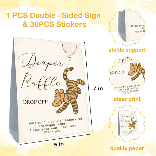 Winnie Baby Shower Decorations-Baby Shower Games-Baby Shwoer Party Decor-Baby Shower Table Sign Centerpieces-Baby Shower Games Pooh Birthday Supplies Party Decorations-Diaper Raffle