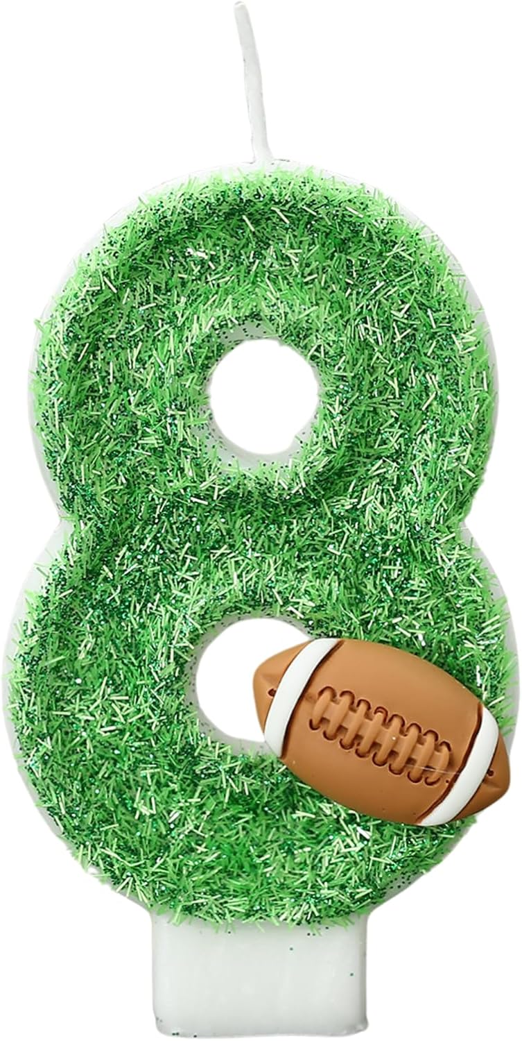 Football Birthday Number Candles for Cake Green Number 8 Candle Football Cake Topper Cupcake Topper for Football Birthday Party Decorations Supplies Favors
