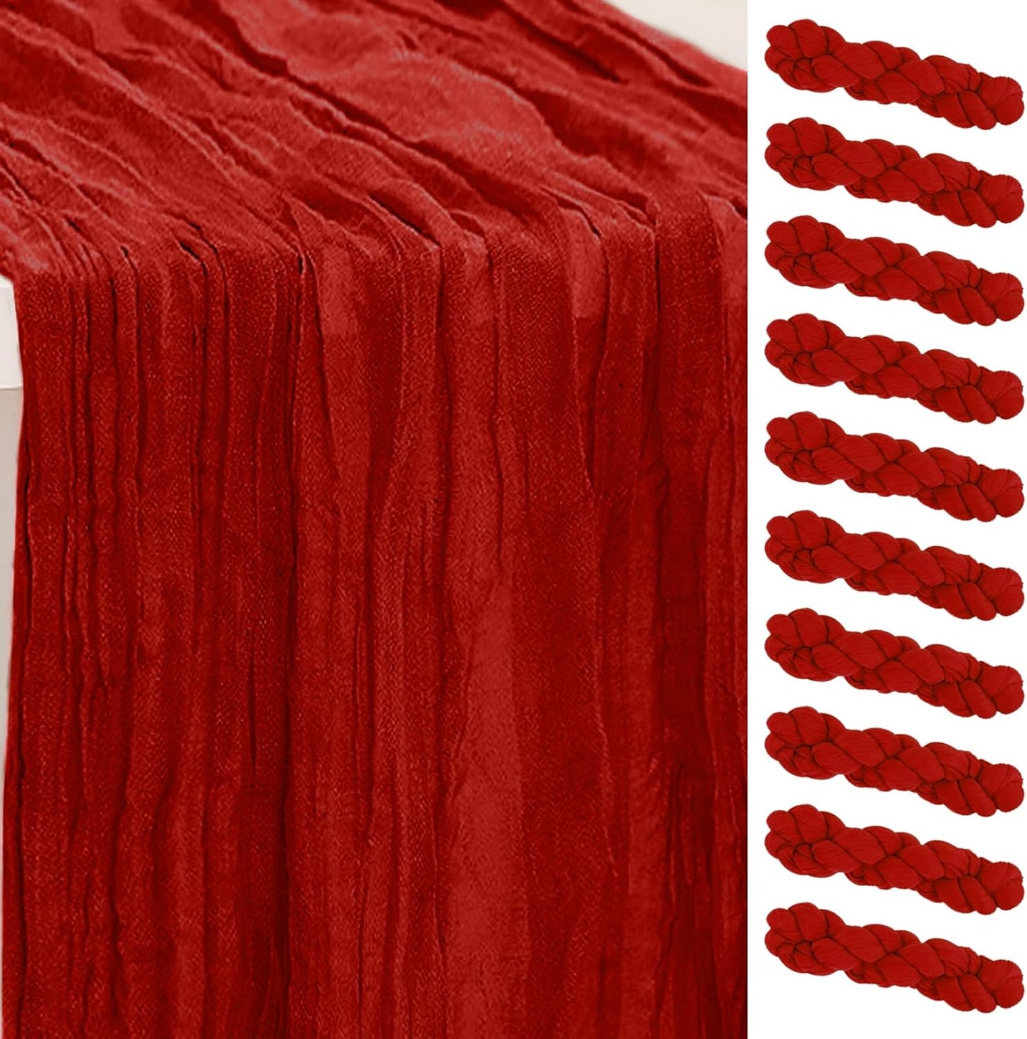 10 Pack Burgundy Cheesecloth Table Runner 35x120 Inch 10Ft Rustic Gauze Cheese Cloth Table Runner Sheer Cheesecloth Table Runners for Wedding Party Bridal Shower Decoration