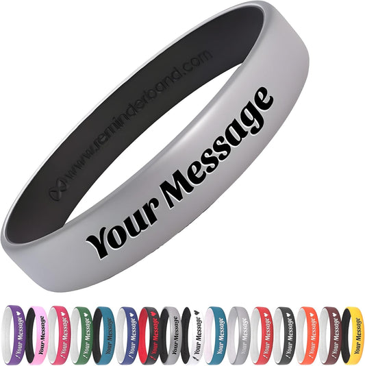 Reminderband Custom 100% Silicone Luxe Wristbands – Personalized Motivational Bracelets, Bulk Rubber Bands for Events, Fundraisers, Awareness, Gifts - Hypoallergenic Bands