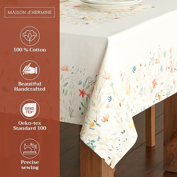Maison d' Hermine Table Cloth Rectangle Table 100% Cotton 70 x 120 Inches Tablecloth Reusable Decorative for Dining Room Farmhouse Home Valentines Day Decorations Spring Summer - Colmar