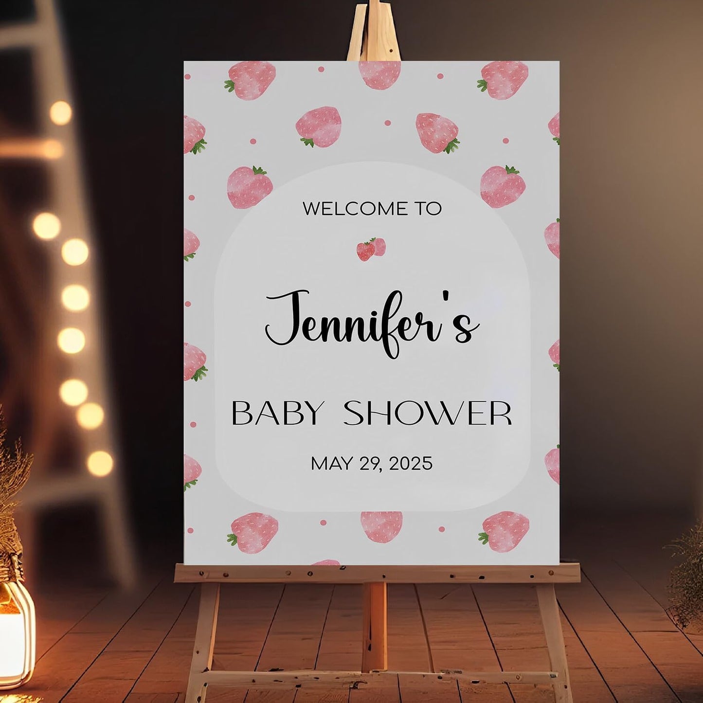Editable Baby Shower Signs For Girls, Pink Strawberry Welcome Sign For Baby Shower, Baby Shower Welcome Sign, Baby Shower Sign With Stand, Baby Shower Signs For Yard