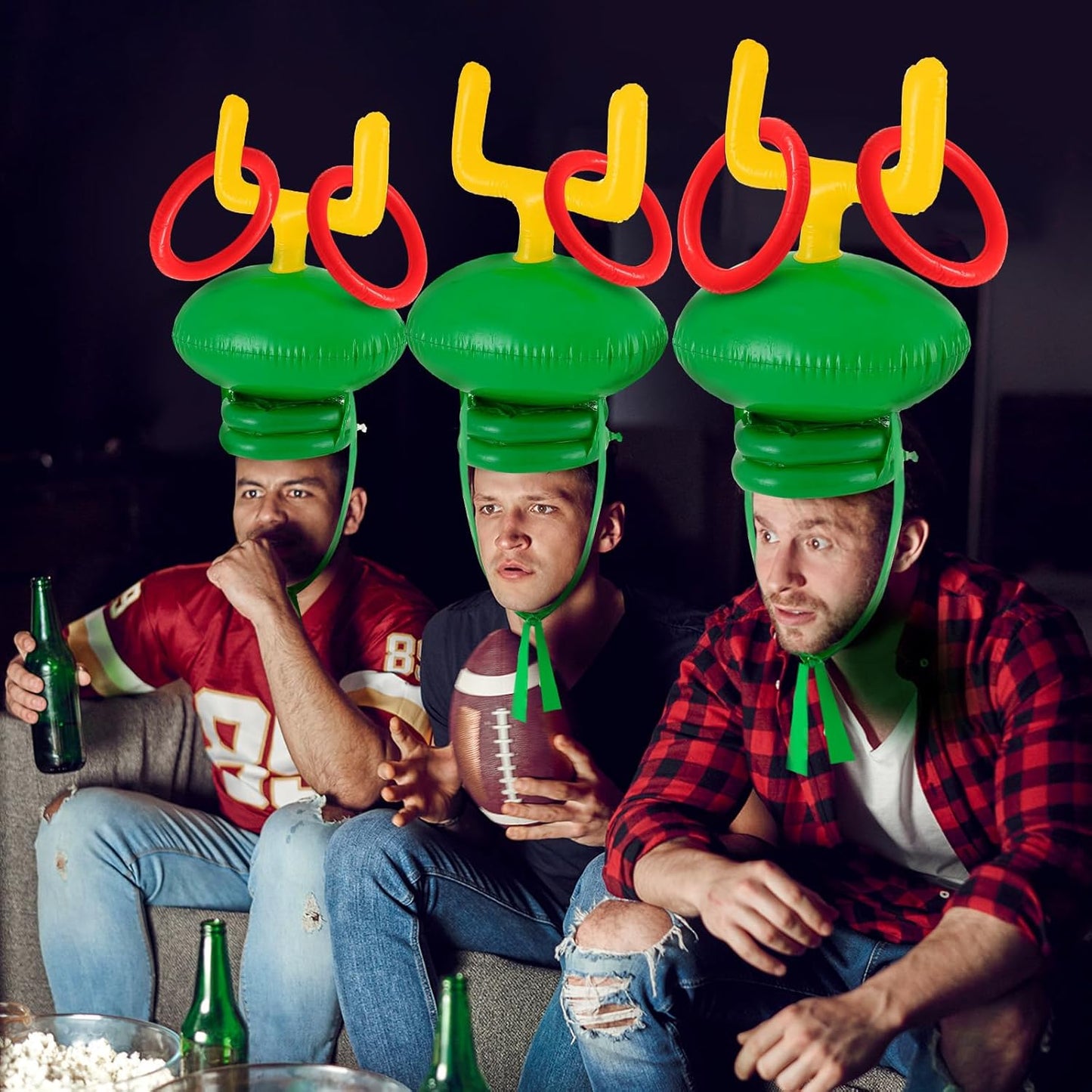 Civaner 2 Set Inflatable Post Ring Toss Football Goal Post Game Include 2 Pieces Hat 6 Pieces Toss Ring for Football Party(Classic Style)