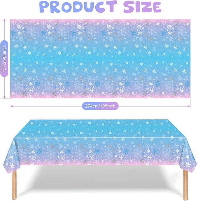 Buryeah 3 Pcs Winter Snowflake Disposable Tablecloth Decorations, Blue and Purple Wonderland Plastic Table Cover 54 x 108 Inch Christmas Dining Tablecloth for Winter Holiday Theme Party Supplies