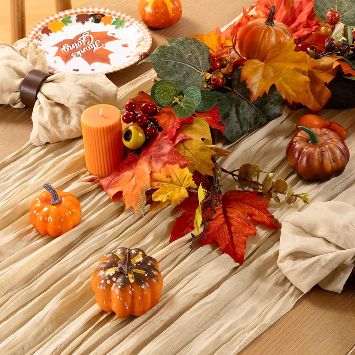 MLMC Champagne Cheesecloth Table Runner 10ft Sand Rustic Fall Gauze Cheese Cloth Table Runner 35x120 Inches for Farmhouse Cozy Holiday Outdoor Events Home Decor