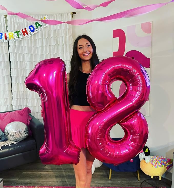 Hot Pink Number 8 Balloon 40 Inch, 8th Birthday Party Decorations for Children, Giant 8 Foil Balloon for Party Supplies