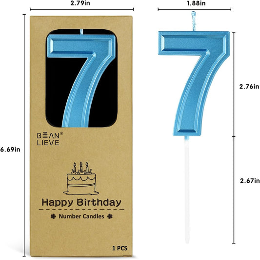 BEAN LIEVE Blue Birthday Candles Number 7, Blue Number Candles, Cake Number Candles for Birthday Parties and Wedding Anniversary Celebrations