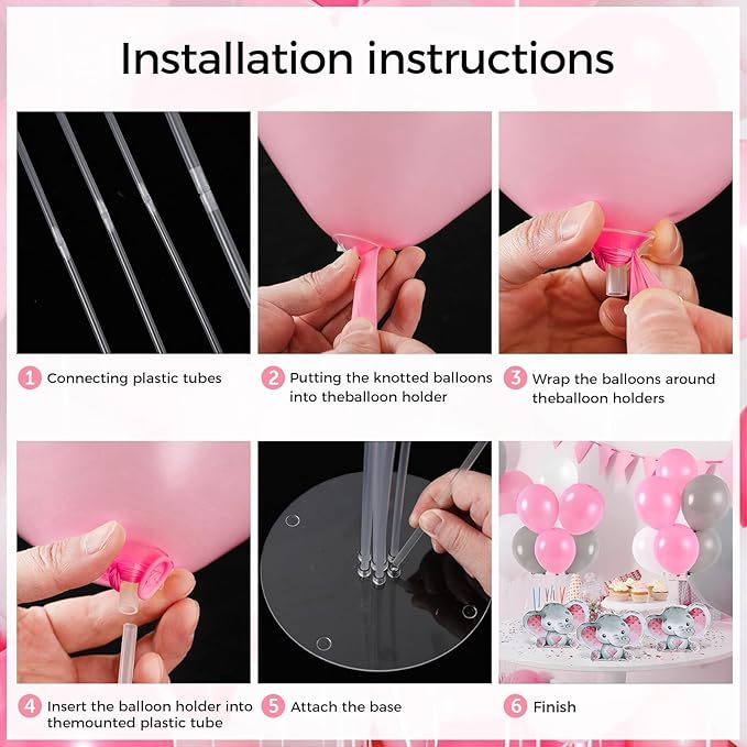 4 Sets Elephant Baby Shower Balloon Stand Kit for Tables Elephant with Balloon Centerpieces Party Decor for Girls 3D Table Decoration for Kids Party Baby Shower Photo Props Supplies