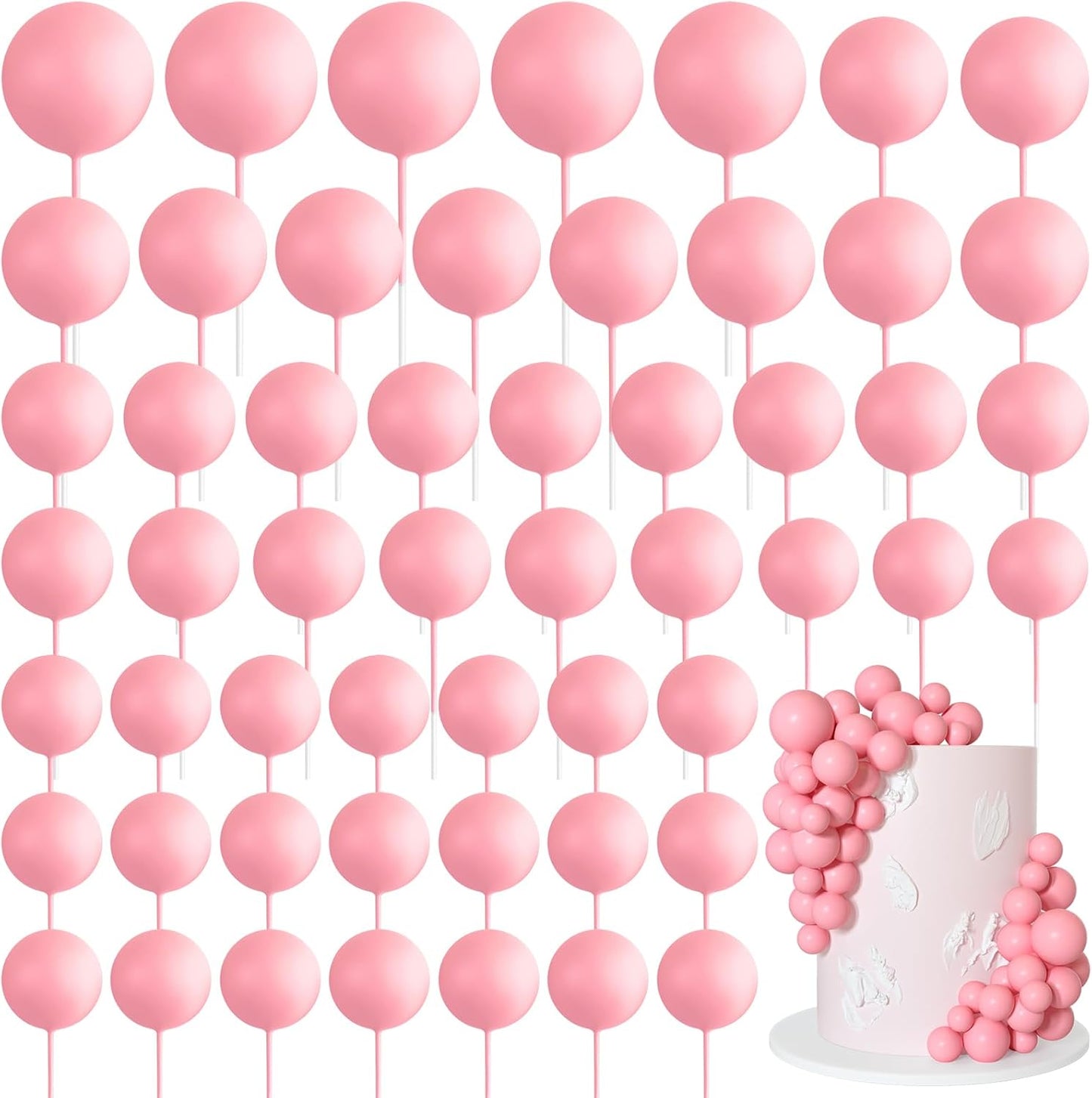75 Pieces Light Pink Cake Balls Topper Decorations Foam Cupcake Topper Mini Balloon Cake Topper Balls Cake Picks for Cake Deco Birthday Party Wedding