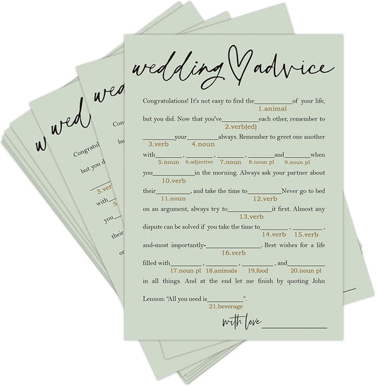 Bridal Shower Games, Wedding Advice, 25Pcs Minimalist Sage Green Bridal Game Cards, Wedding Shower Games for Guests, Engagement Bachelorette Party Supplies