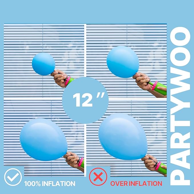 PartyWoo Blue and Silver Balloons 65pcs 12 Inch Light Pastel Baby Metallic Pearl Blue Metallic Chrome Silver Confetti Balloons for Gender Reveal Wedding Baby Shower Birthday Party Decorations