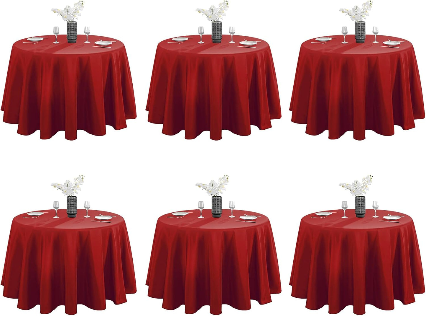 VidaFete Tablecloth 6 Pack 120inch Round Table Cloth Polyester, Stain Wrinkle Resistant Polyester Dining Table Cover for Kitchen Dinning Party Wedding Round Tabletop Buffet Decoration(Red)