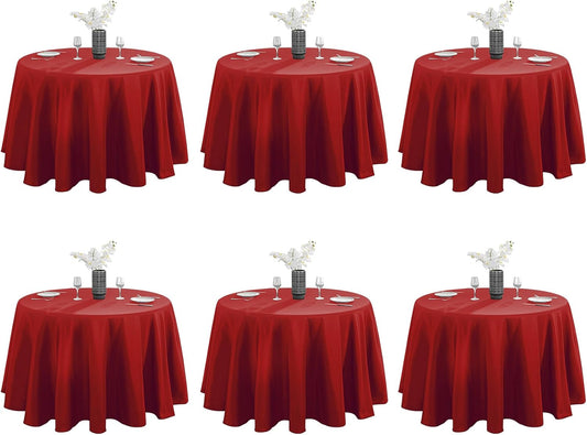 VidaFete Tablecloth 6 Pack 120inch Round Table Cloth Polyester, Stain Wrinkle Resistant Polyester Dining Table Cover for Kitchen Dinning Party Wedding Round Tabletop Buffet Decoration(Red)