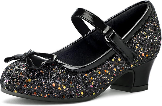 K KomForme Girl's Dress Shoes Mary Jane Glitter 1.5 in Low Heel Wedding Party Princess Shoes for Toddler/Little/Big Kids