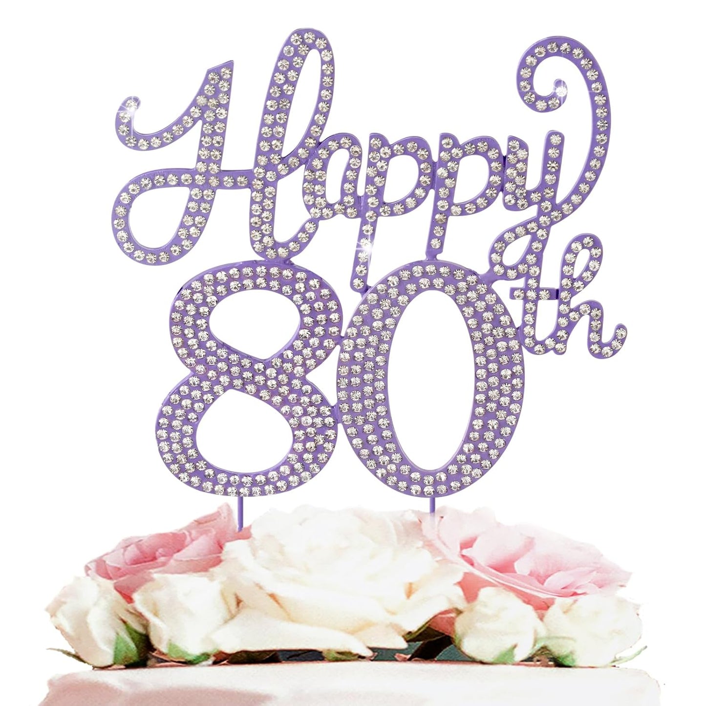 LASKYER Happy 80th Birthday Purple Rhinestone Cake Topper - 80th Birthday/Anniversary,Cheers to Eighty Years Old Bday Party Metal Sparkly Centerpieces Decorations.