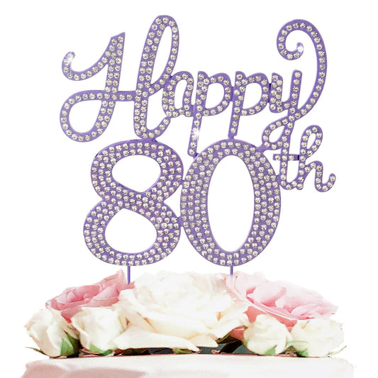 LASKYER Happy 80th Birthday Purple Rhinestone Cake Topper - 80th Birthday/Anniversary,Cheers to Eighty Years Old Bday Party Metal Sparkly Centerpieces Decorations.