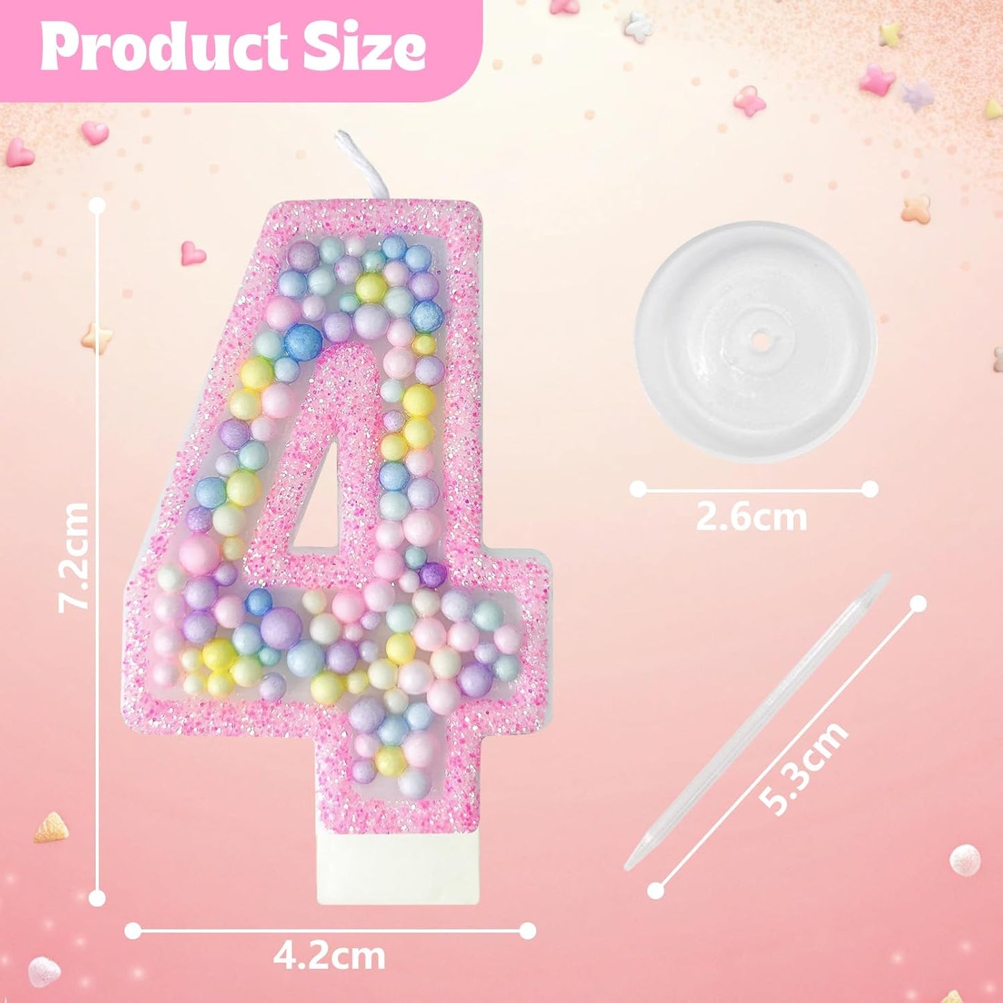 Zlongron Birthday Number Candles, Handmade Macaron 3D Flash Number 4 Candle, Suitable for Girls and Boys' Birthdays, Weddings, Anniversaries, Theme Party Cake Decorations