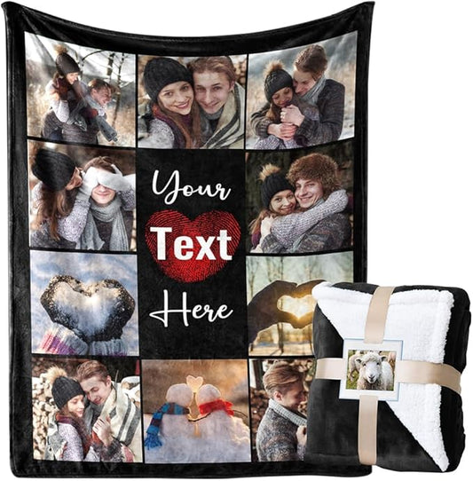 Custom Blanket with Picture Personalized Sherpa Fleece Throw Blanket - Thick and Warm Fuzzy Plush Blanket - Customized for Couple Girlfriend Boyfriend