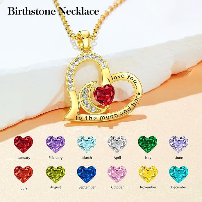 Anniversary Necklace for Women Birthstone Jewelry for Wife Gifts for Her Wife Birthday Gift Ideas Anniversary for Girlfriend I love you to the moon and back Necklaces Filled 925 Sterling Sliver