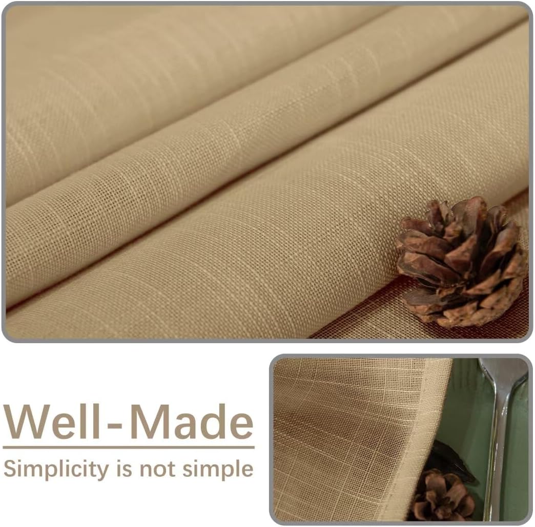 Natural Linen Rectangle Tablecloth, 2 Pack Slubby Textured Fall Lightweight Table Cloth 60 x 84 Inch, Water Resistant Stain Resistant Farmhouse Burlap Table Cover for Kitchen Dining Room