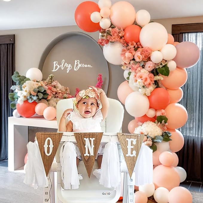 Pink and Coral Red Balloon Garland Arch Kit, Ivory White Maca Orange Latex Balloons Arch Kit for Mother's Day Wedding Engagement Anniversary Birthday Baby Shower Party Decoration Supplies