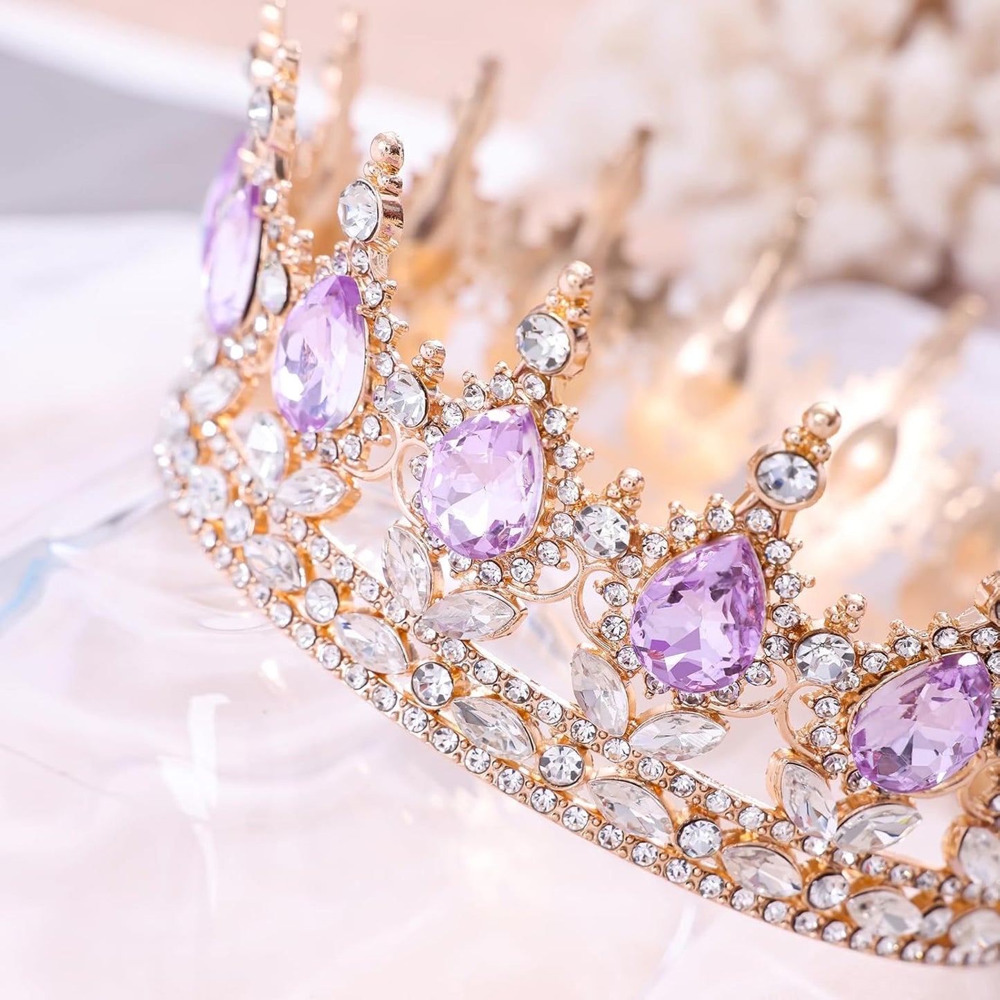 Purple Queen Crown for Women Crystal Tiara for Girl Rhinestone Wedding Headband for Bride Hair Accessories for Costume Birthday Party Prom Gifts