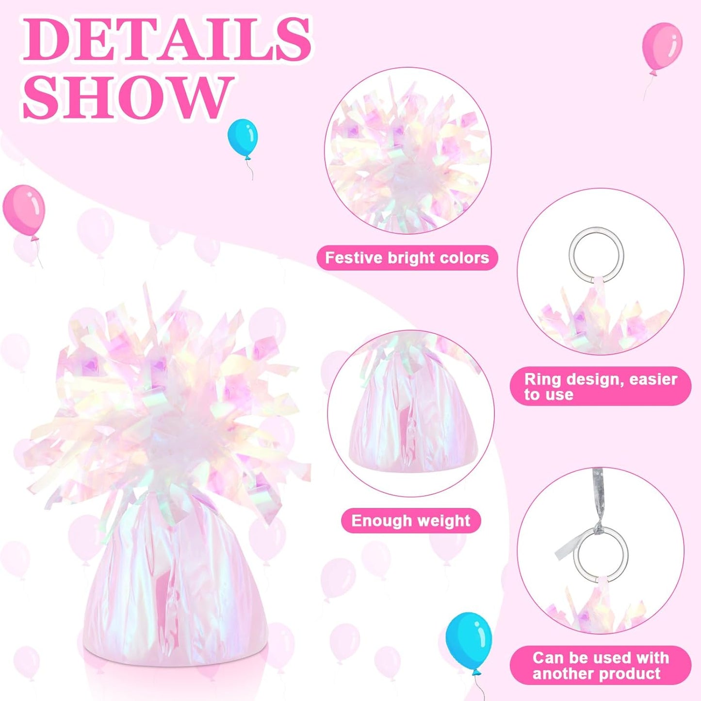 24 Pcs Balloon Weights Metallic Anchor Balloon Holder for Helium Balloons Heavy Table Weights and 1 Roll Iridescent Crimped Ribbon for Birthday Wedding Halloween Christmas Party(Dazzling Colors)