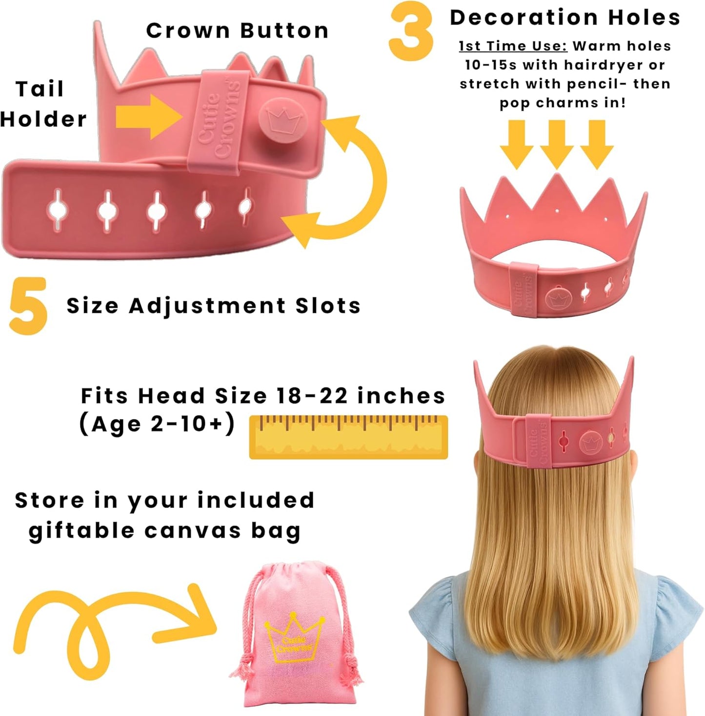 Birthday Crown for Kids Classroom – Adjustable Soft Silicone Princess Crown, Ages 2–10+, BPA Free, Dishwasher Safe