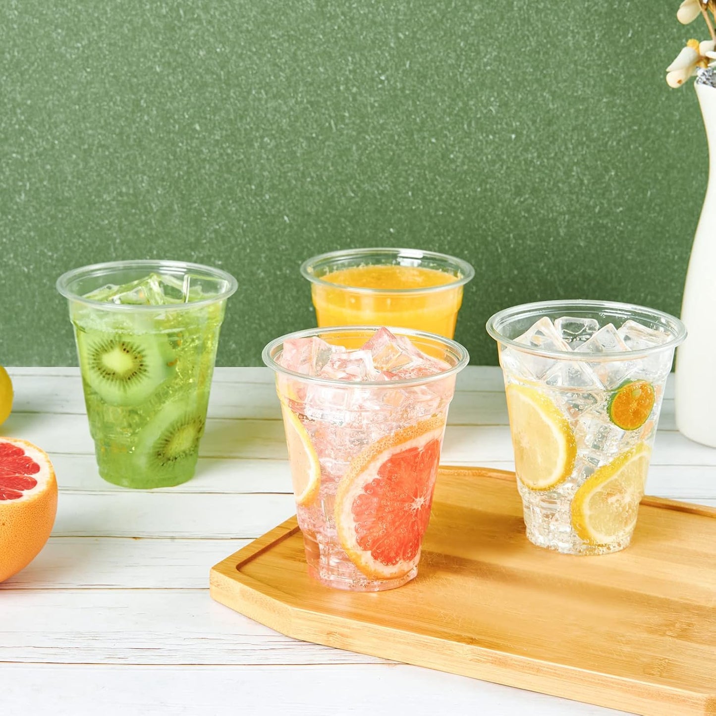 Turbo Bee 100 Pack 12 OZ Clear Plastic Cups, Disposable Crystal Plastic Party Cups for Iced Coffee, Smoothie, Slurpee, or Any Cold Drinks