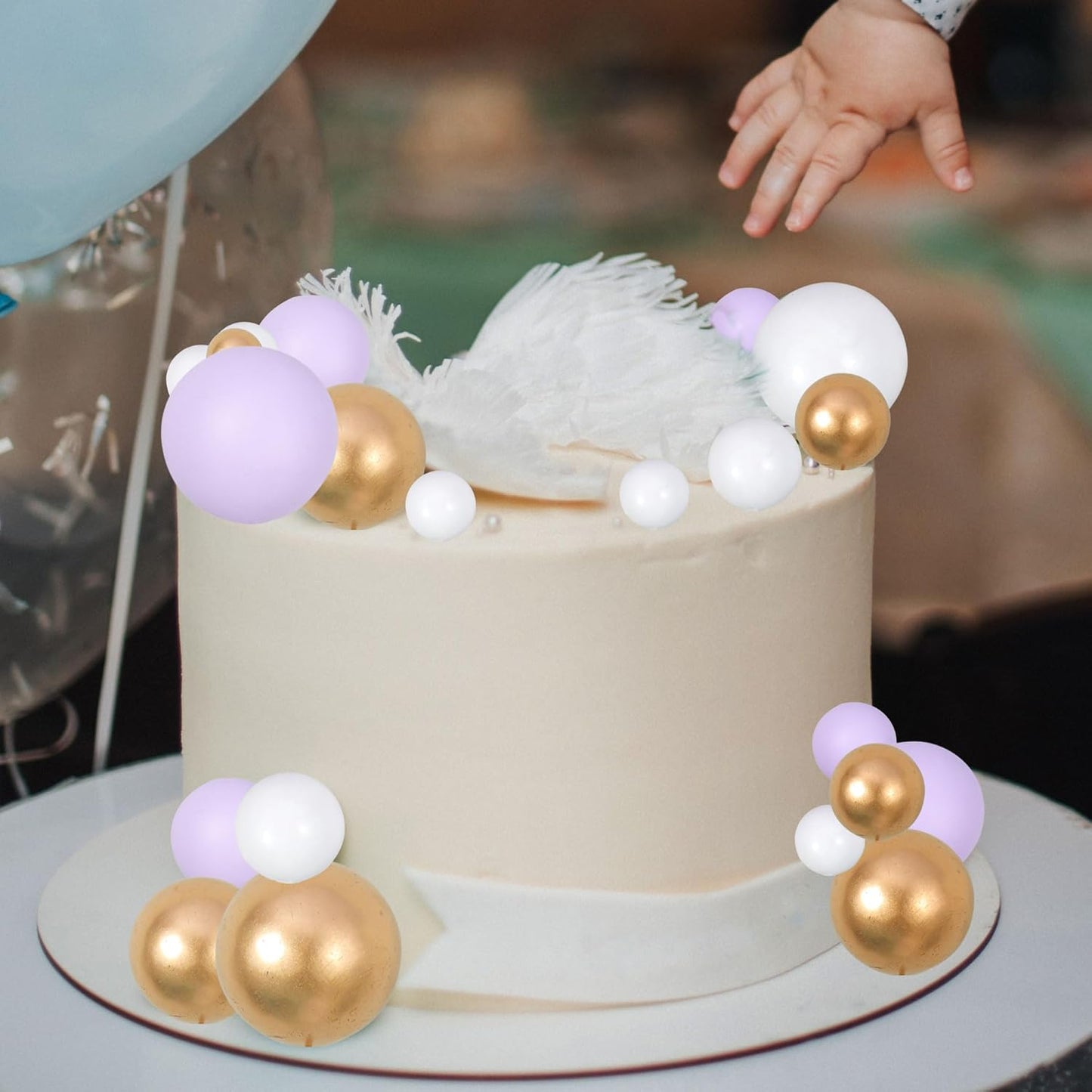 Gyufise 30Pcs Ball Cake Topper Ball Cake Picks Colorful Pearl Ball Shaped Cupcake Insert Cake Topper for Babyshower Birthday Party Favors Wedding Decoration Supplies Purple White Gold