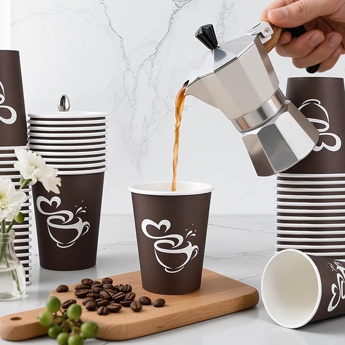 400 Count 8 oz Paper Coffee Cups, Disposable Drinking Cups for Hot or Cold Beverage, 8 ounce Brown Coffee Cups for Party, Business, Travel, Picnic
