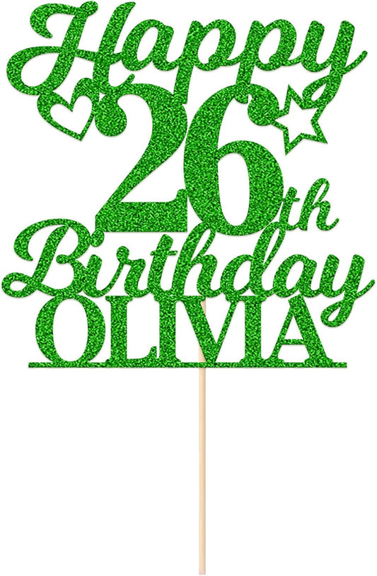 Personalized Happy Birthday Cake Toppers Birthday Cake Topper Gifts for Women Men Custom Glitter Cake Toppers with Any Name & Age for 18th 21st 30th 40th 50th 60th Cake Decorations (Green)