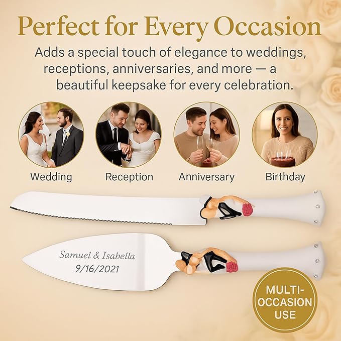 GIFTS INFINITY® Personalized Wedding Cake Server And Knife Free Engraving Bride And Groom - Valentine's Day Gift