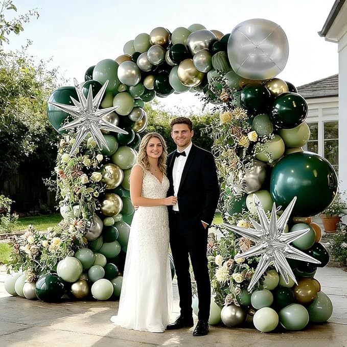 Emerald Green Gold Balloons Dark Green Silver Gold Balloon Arch Dusty Green Balloon Garland Kit for St. Patrick's Day Birthday Wedding Anniversary Graduation Party Decorations