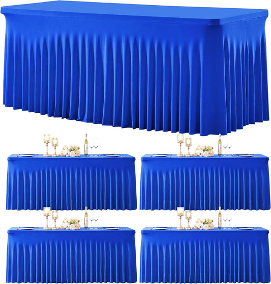 4 Pack Spandex Royal Blue Fitted Table Cloth for 6ft Rectangle Tables Blue Tablecloth Stretch Table Covers Skirt Wrinkle Free Banquet Tablecloths for Parties Wedding