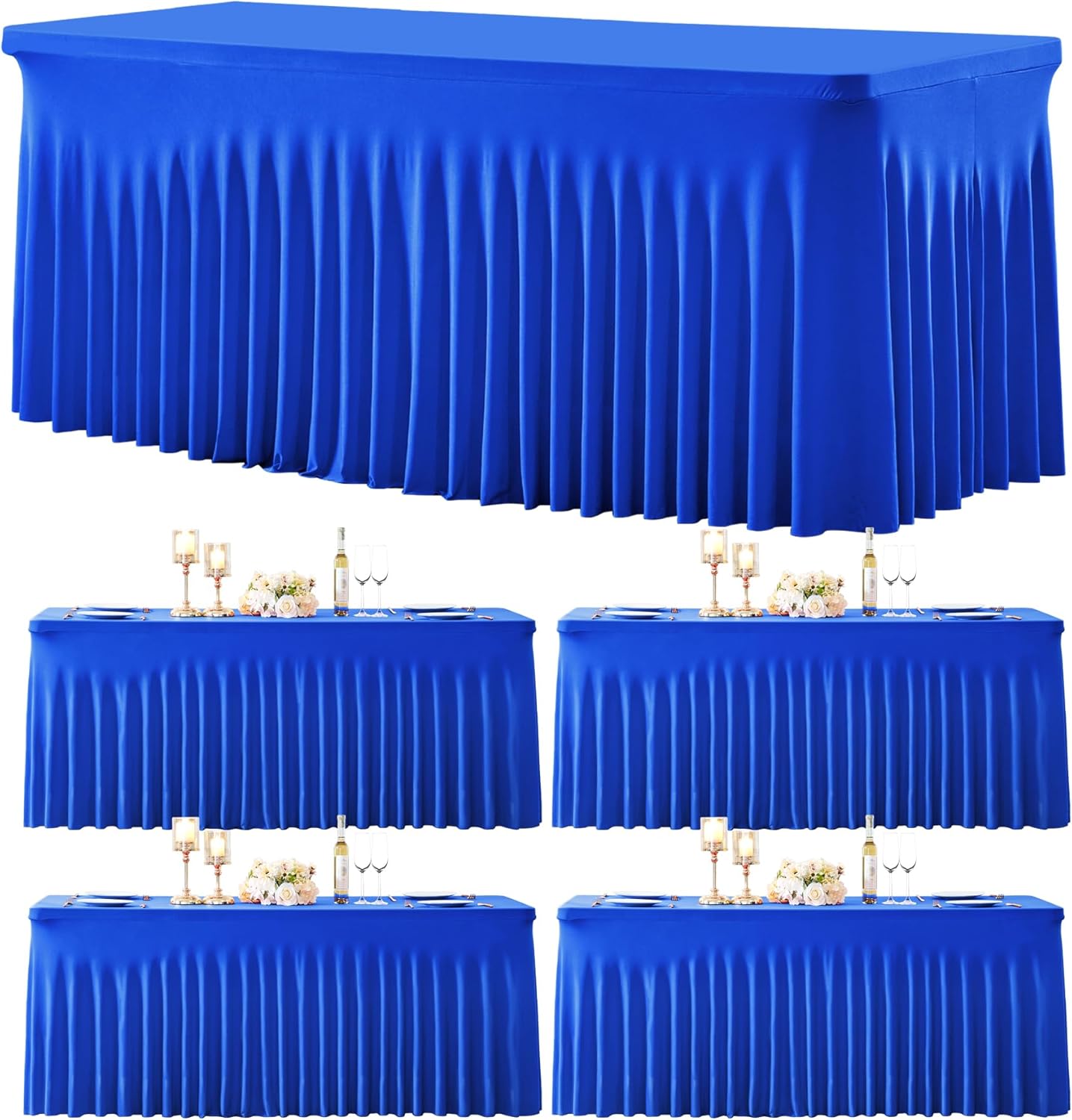 Besutolife 4 Pack Royal Blue Spandex Tablecloth for 6ft Rectangle Tables Fitted Table Cloth Stretch Table Covers Skirt 6ft Rectangular Tablecloths for Banquet Parties Wedding Decorations