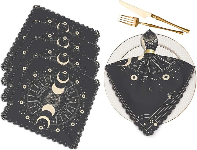 Moon Sun Cloth Table Napkins Set of 4 Star Galaxy Moonlight Esoteric Astrology Science Polyester Washable Decoration Dinner Napkins for Kitchen 18 x 18 inch