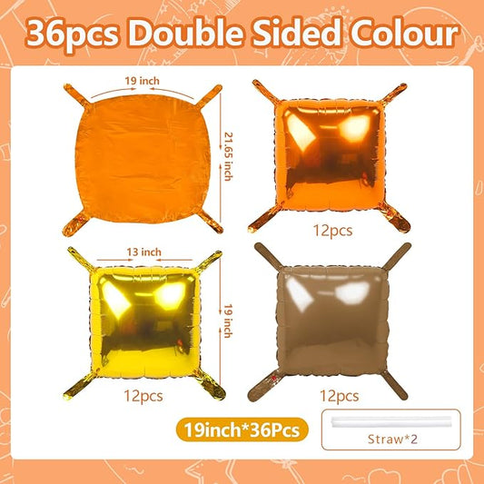 NISOCY 36PCS Orange Gold Brown Square Foil Balloons Wall Backdrop Metallic Autumn Fall Balloons Arch Kit for Thanksgiving Friendsgiving Birthday Halloween Baby Shower Fall Color Party Decorations