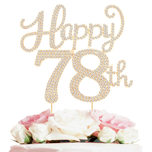 Happy 78th Birthday Decorations,78th Birthday Gold Rhinestone Cake Topper - Cheers to 78 Years Old Bday Party Metal Sparkly Cake Centerpieces Sign.