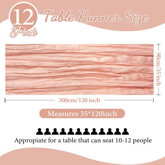 12 Pack 10FT Blush Pink Cheesecloth Table Runner 35x120 Inch Gauze Rustic Boho Table Runner Cheese Cloth for Wedding Decor Birthday Party Bridal Baby Shower Table Centerpiece Decoration