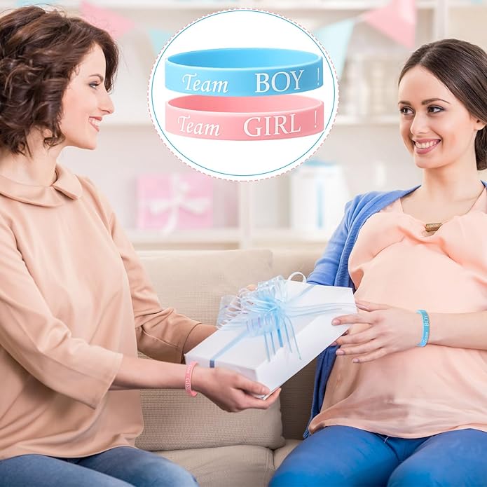 Jetec 60 Pieces Gender Reveal Bracelets, Team Boy Silicone Wristbands and Team Girl Rubber Bracelets for Gender Reveal Ideas Party Supplies Decorations