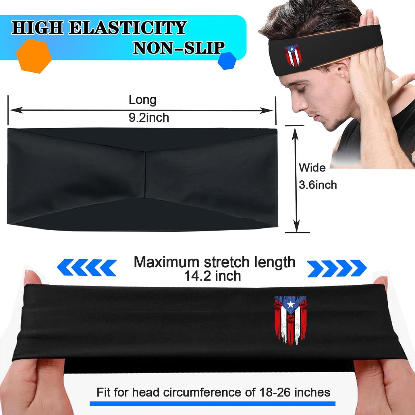 Headbands for Men 3 Pack Sport Sweat Bands Headbands Men Skull Finger Workout Sweatbands for Mens Women Head Bands Cooling Running Men's Hairband Headband