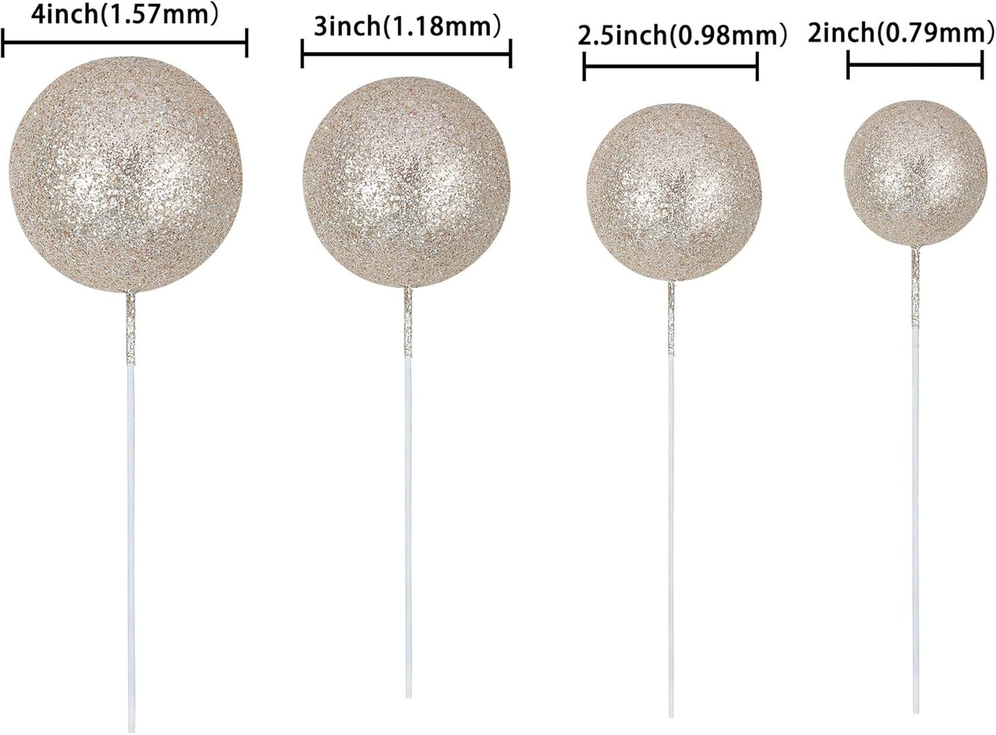 30Pcs Glitter Balls Cake Topper Mini Balloons Cake Toppers Foam Ball Cake Decorations Balloon Cake Topper Ball Shaped Cake Insert Topper Baby Shower Wedding Anniversary Party Supplies Champagne Gold